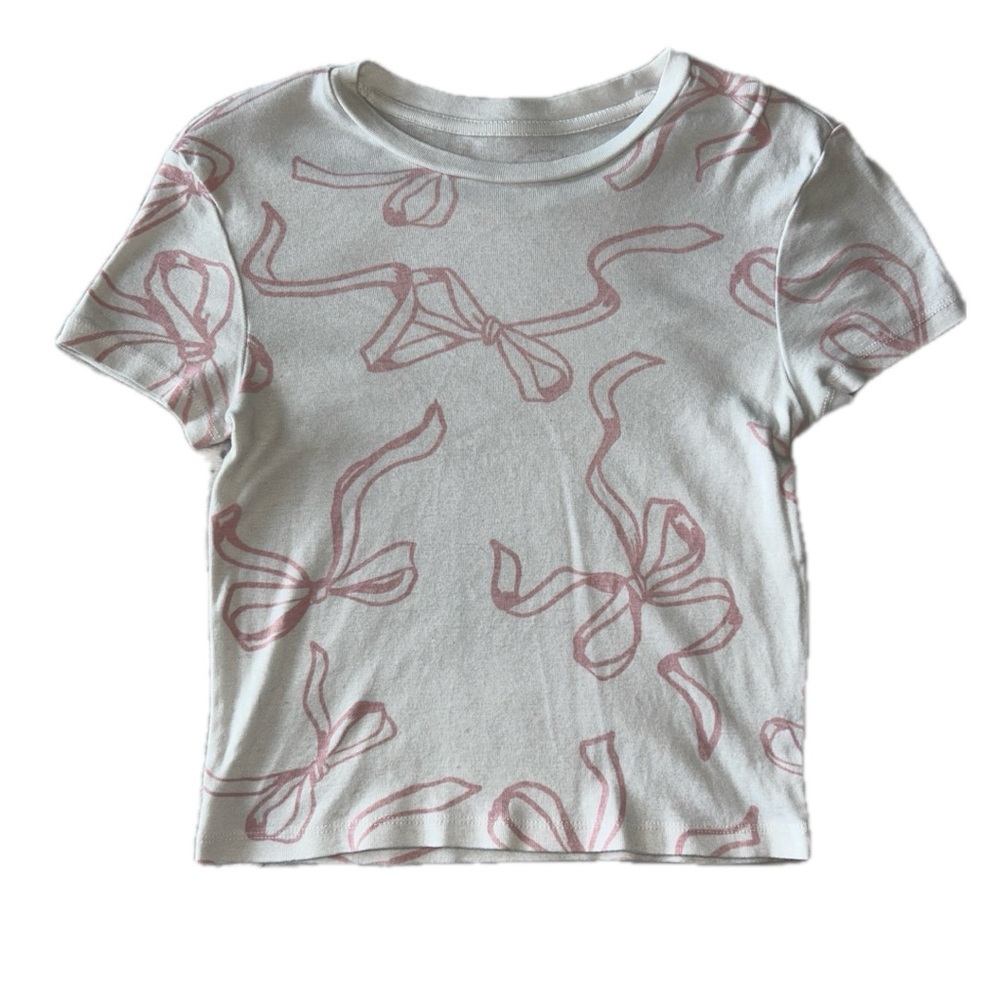 Pink Ribbon Print Short Sleeve Tee​